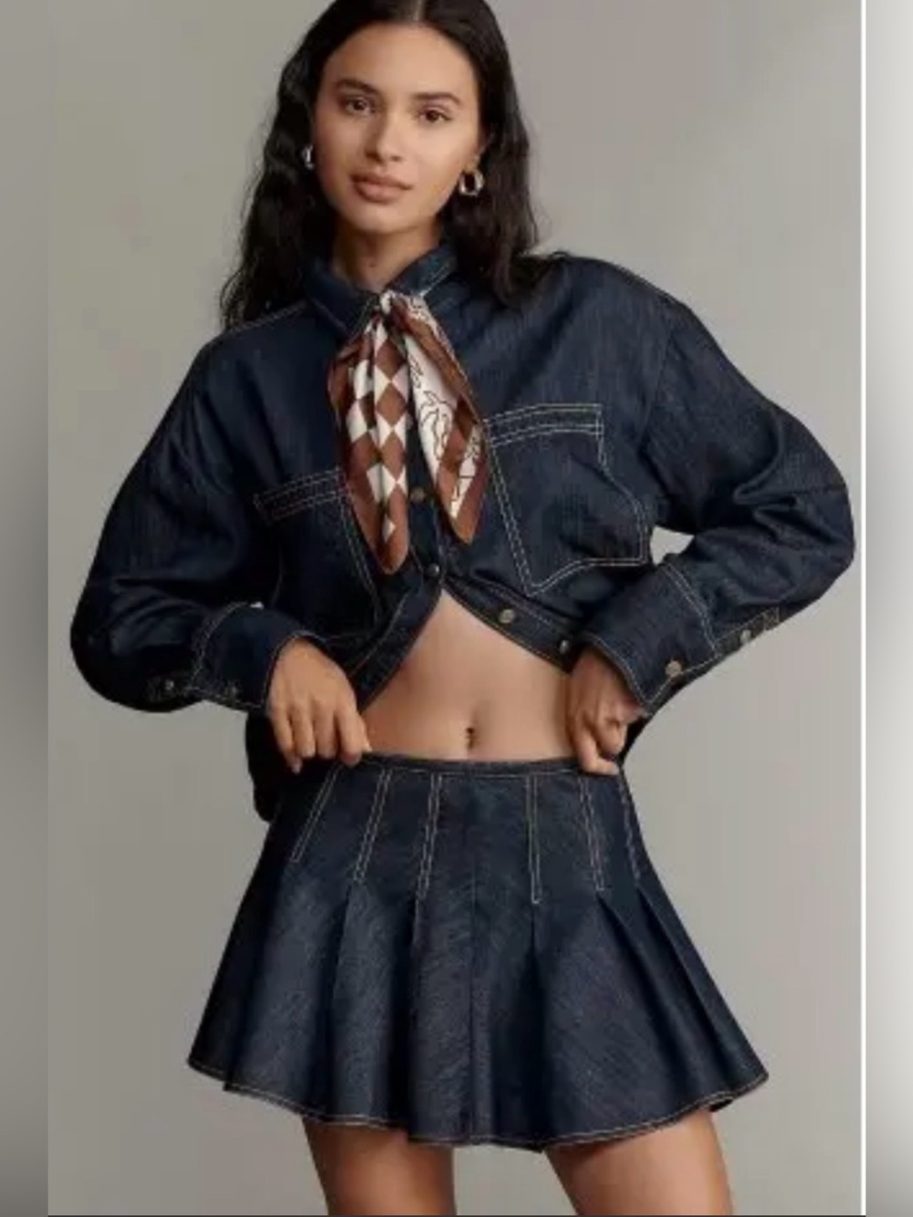 Anthropology Maeve Pleated Dark Denim Mini Skirt.